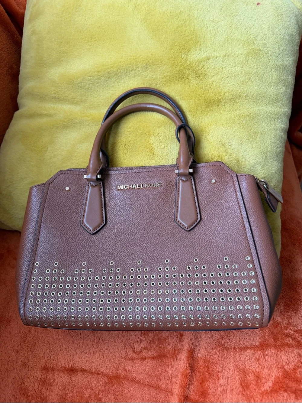 Michael Kors Cognac Leather Studded Satchel